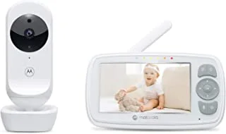 جهاز مراقبة الأطفال بالفيديو من موتورولا 4.3 بوصة مع زووم رقمي وصوت ثنائي الاتجاه وعرض درجة حرارة الغرفة - أبيض