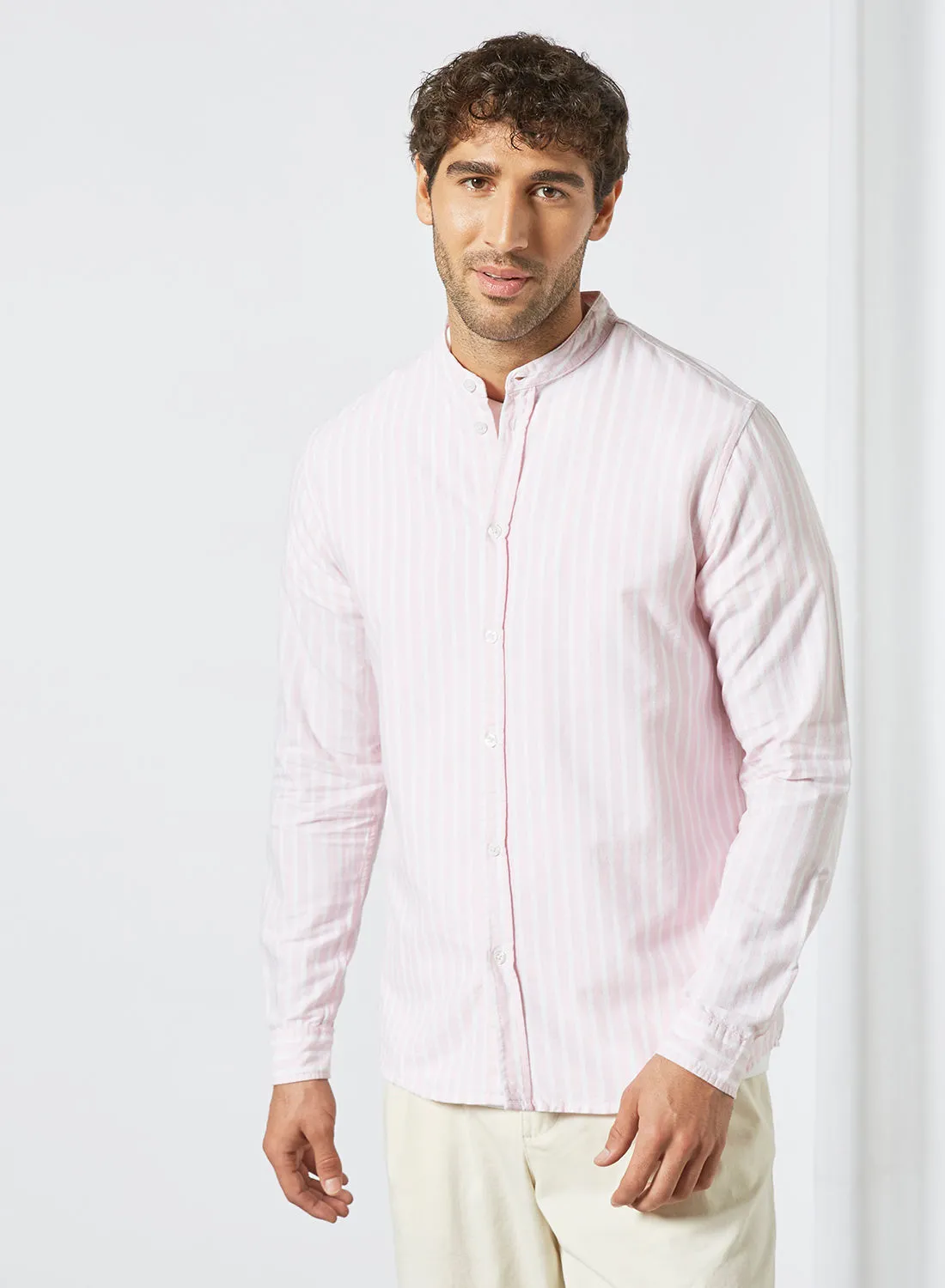 STATE 8 Mandarin Collar Shirt Light Pink