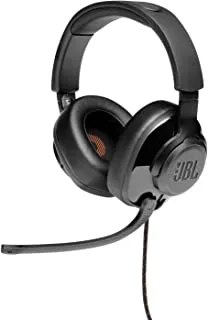 JBL Quantum 300 Hybrid Wired Over-Ear Gaming Headphones with Voice-Focus Flip-Up Mic, QuantumSURROUND Realistic Spatial Soundstage, Lightweight, Memory Foam Comfort, PC and Consoles Compatible - Black