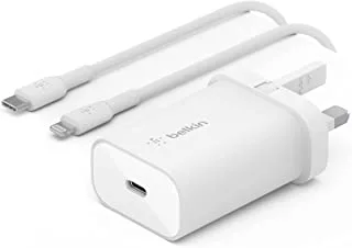 Belkin 25W Power Delivery USB C PPS Wall Charger with Included USB C to Lightning MFi Cable, USB Type C PD Power Adapter PPS enabled fast charger for iPhone 13, 12, Pro, Pro Max, Mini