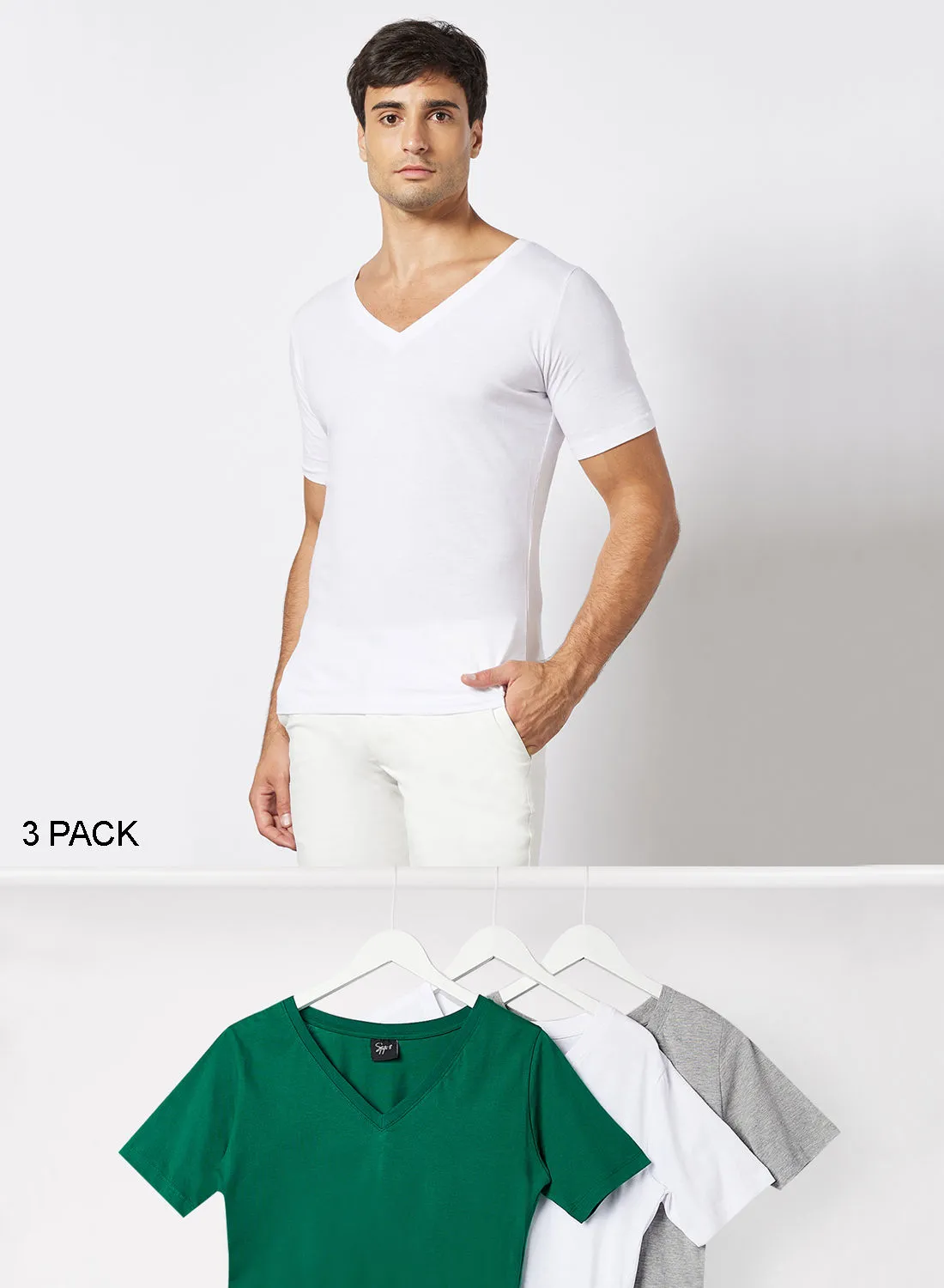 STATE 8 Essential V Neck T-Shirt (عبوة من 3) متعدد الألوان