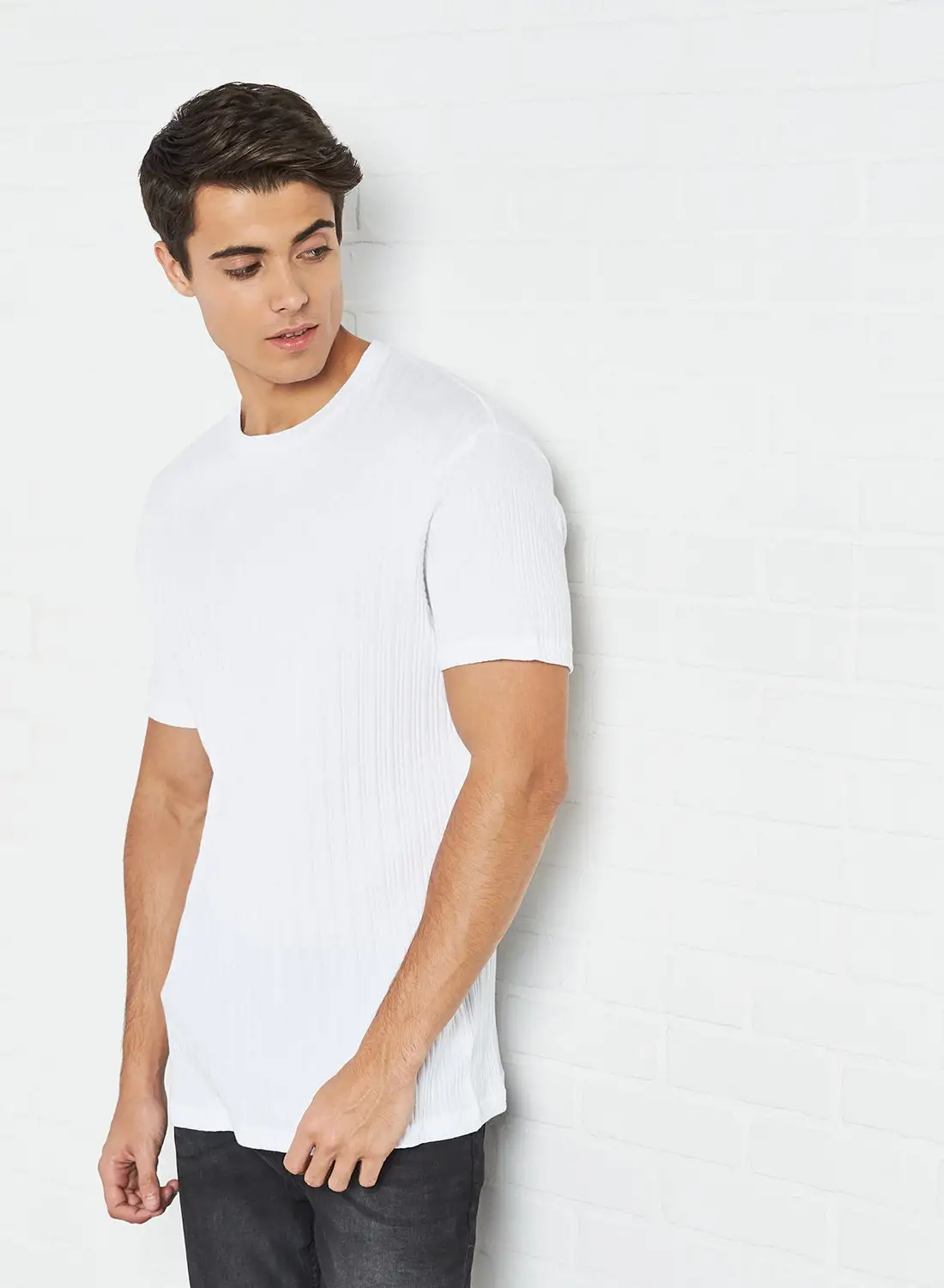 BRAVE SOUL Solid Ribbed T-Shirt White