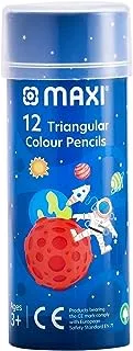 أقلام تلوين ماكسي مثلثة الشكل في علبة معدنية دائرية ، 12 لونًا