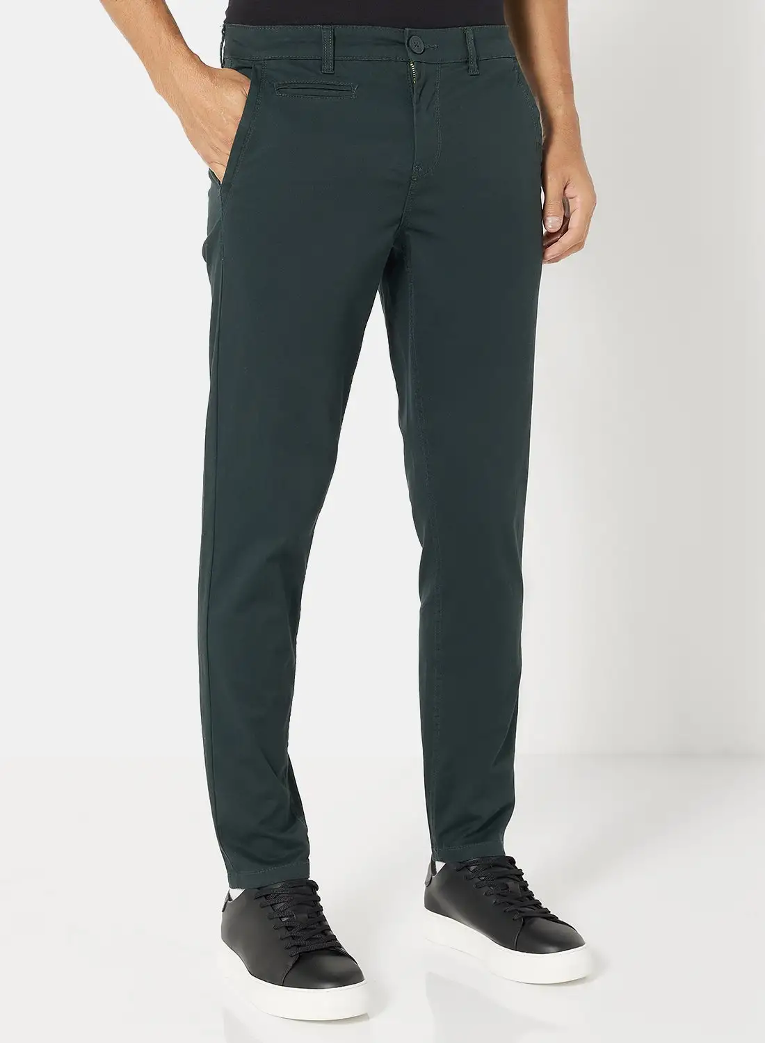 Noon East Solid Pattern Stretch Slim Fit Pants Olive