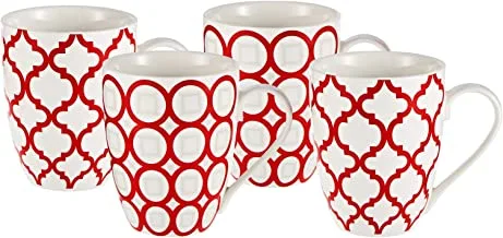 Symphony Marrakech Mug Set of 4, 300 ml (White and Red)