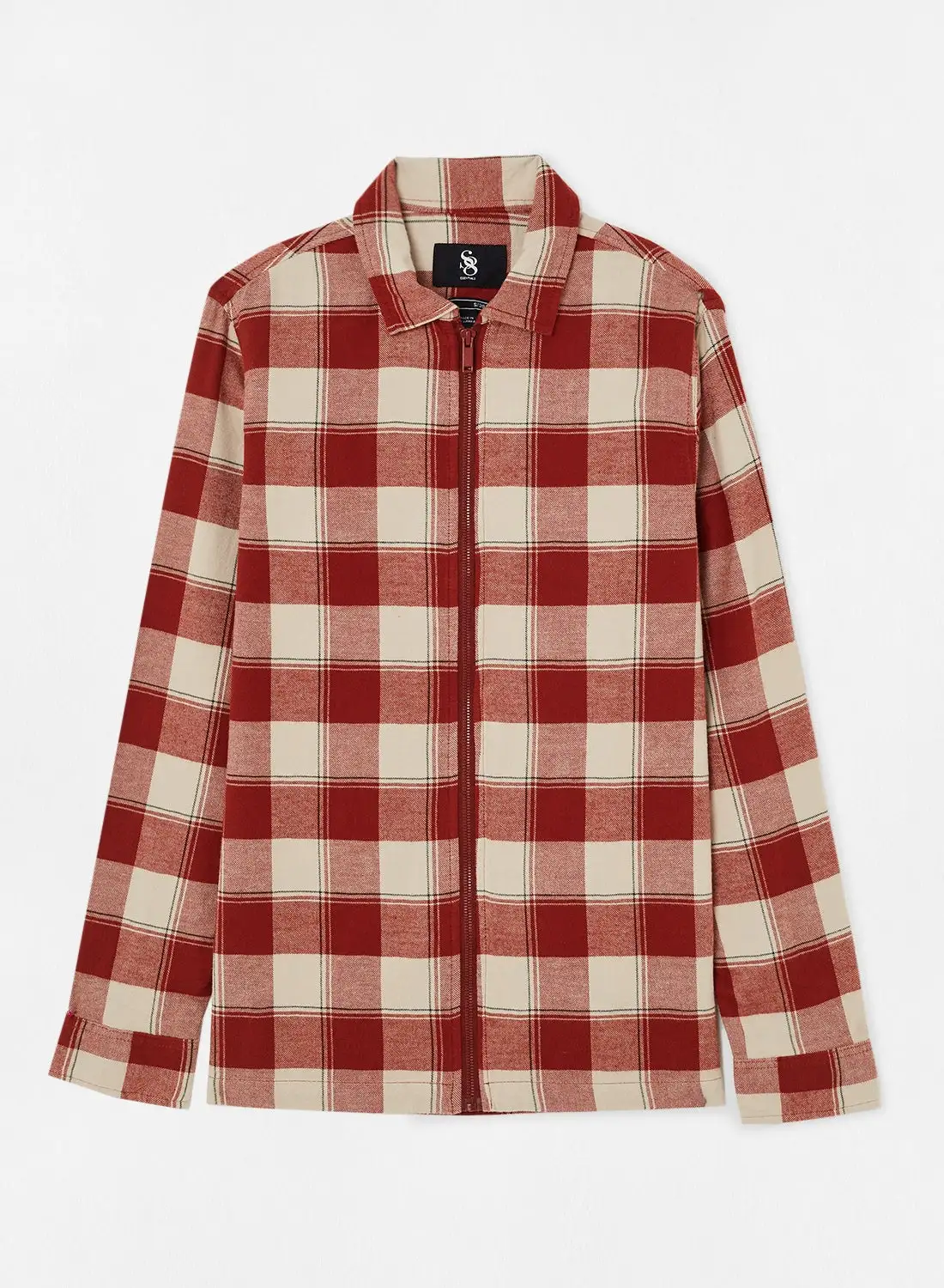 STATE 8 Flannel Check Zip Shacket Red