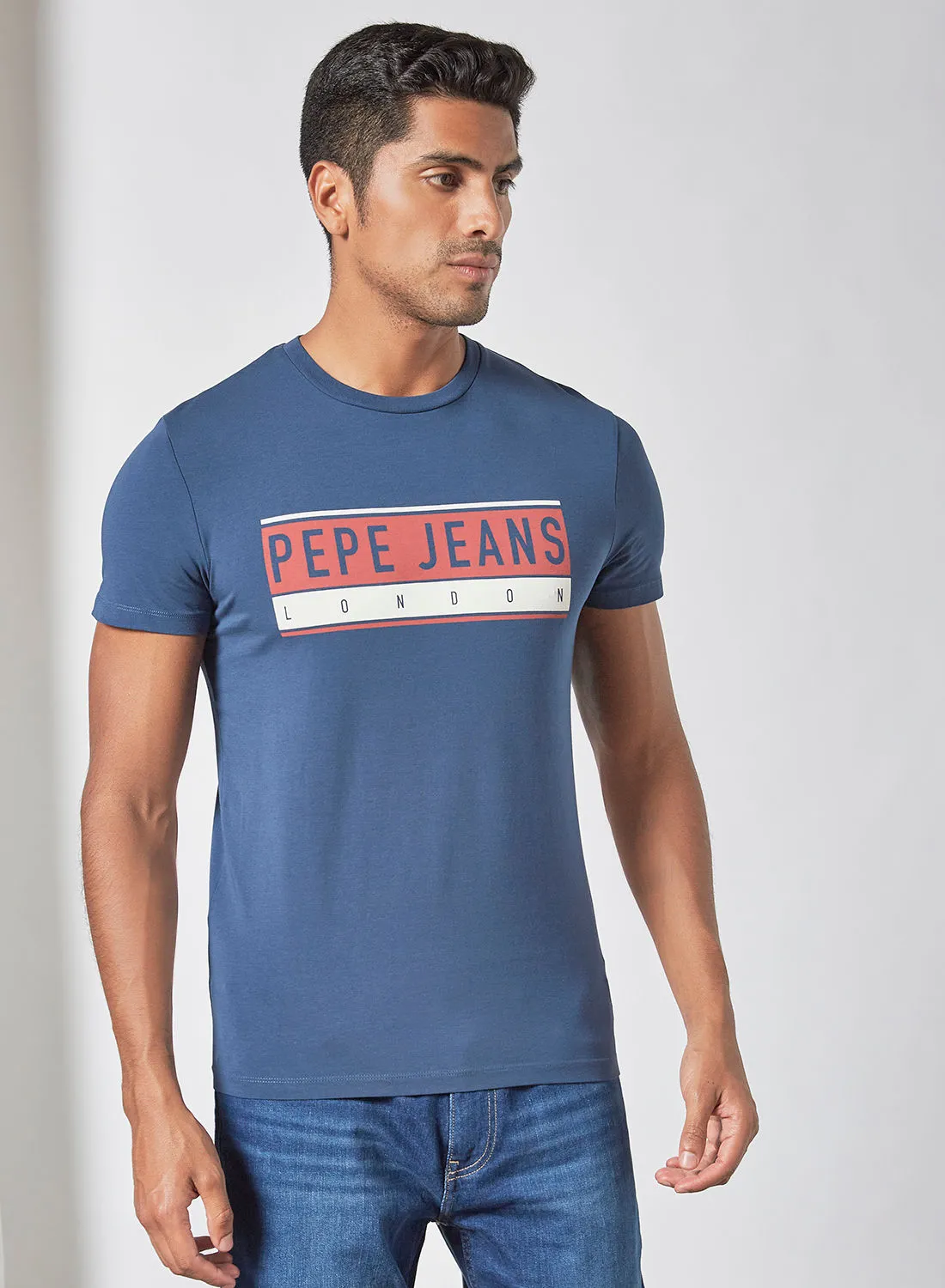 Pepe Jeans تي شيرت بشعار مربع لندن أزرق