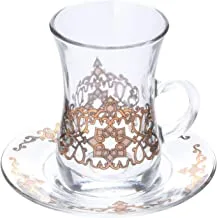 Dimlaj Glass Tea Glass+Saucer Set 12Pcs Regal, Clear Gold