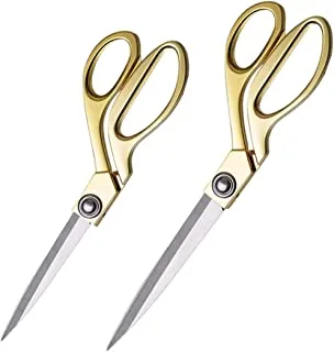 SHOWAY 2Pcs Set Of Gold Stainless Steel Sharp Tailor Scissors, Clothing Scissors Barbecue Cut Adjustable Kitchen Scissor Fabric Shears Heavy Duty for Tailoring Sewing, Craft, Household