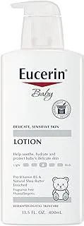 لوشن الجسم Eucerin Baby Body Lotion - لا يسبب الحساسية وخالٍ من العطور ، آمن للاستخدام اليومي على البشرة الحساسة - أبيض 13.5 أونصة سائلة. أوقية. زجاجة مضخة