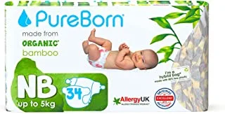 PureBorn Organic/Natural Bamboo Baby Disposable Diapers/Nappy |Single Pack| from 0 to 4.5 Kg | 34 Pcs |Assorted Prints|Super Soft|Maximum Leakage Protection|New Born Essentials| Eco Friendly