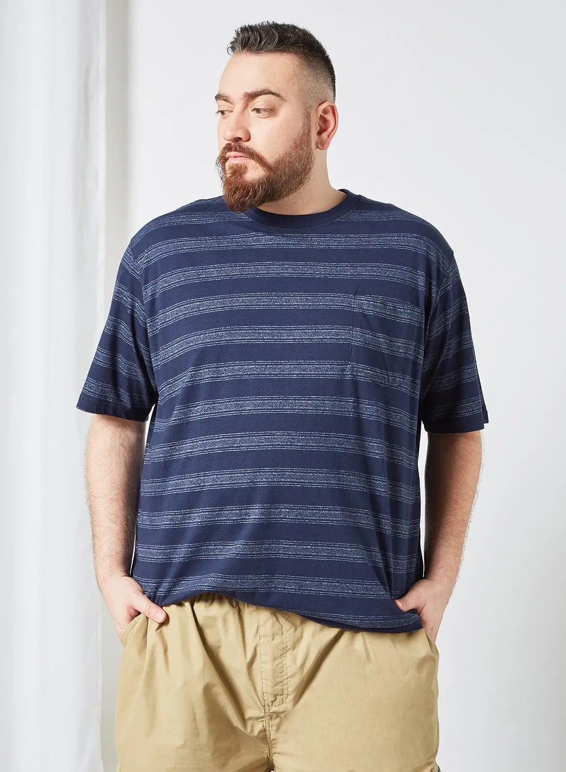 D555 Plus Size Stripe Print T-Shirt Navy