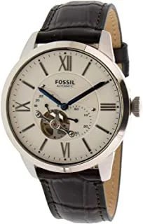 Fossil Men's White Dial Leather Band Automatic Analog Watch, Brown/Black, ME3167