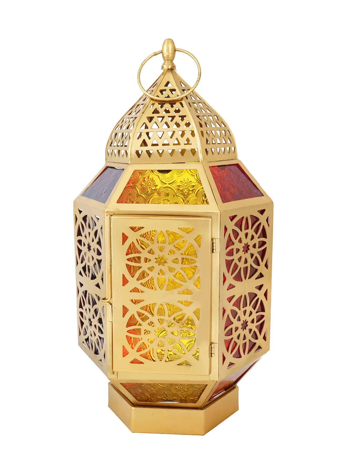ebb & flow Ramadan Candle Lantern With Glass Brown 21 x 21 x 40centimeter