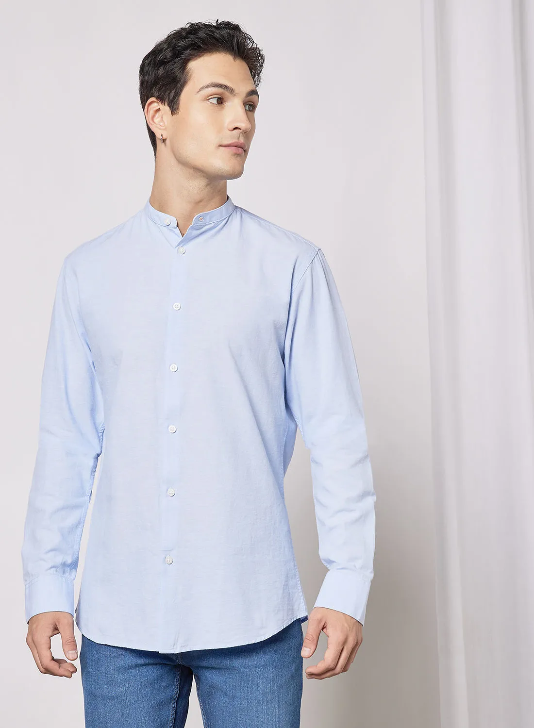 مختارة Homme Mandarin Collar Shirt أزرق