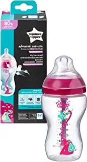 Tommee Tippee Advanced Anti-Colic Decorated Baby Bottle, 340 ml, Single Pack, Pink