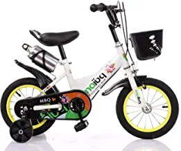 دراجة أطفال MAIBQ مزودة بعجلات تدريب وزجاجة مياه وسلة أمامية مقاس 12 بوصة - أبيض