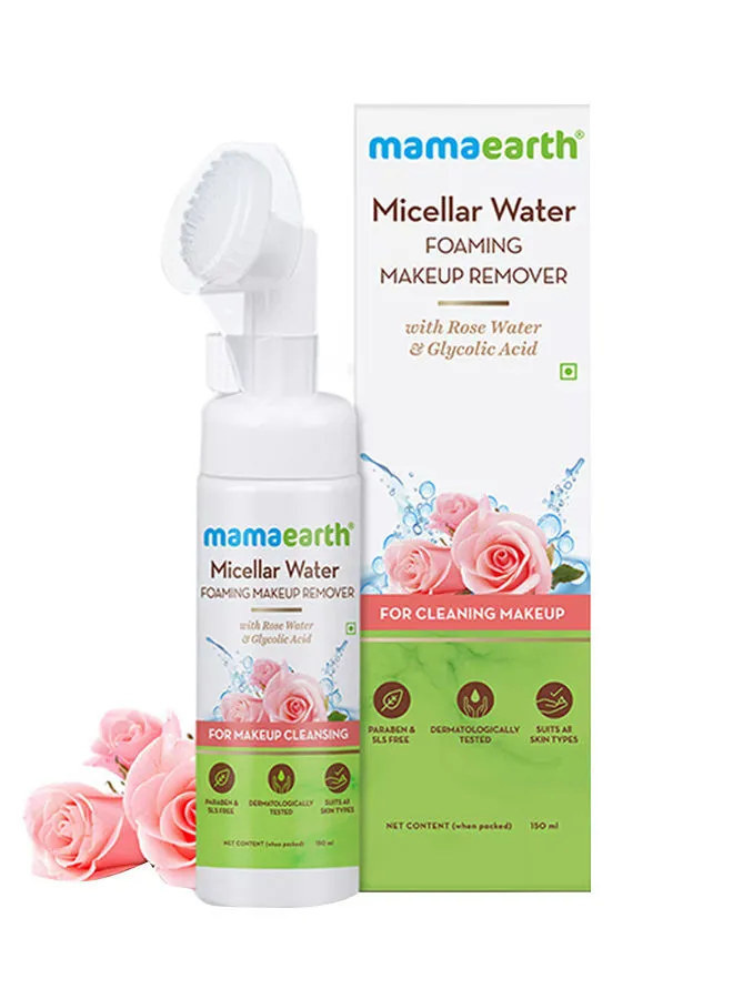 Mamaearth Micellar Water Foaming Makeup Remover with Rose Water & Glycolic Acid For Makeup Cleansing 150 ml