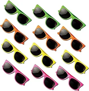 Neliblu Kids Sunglasses Party Favors 80?s Style Sun Glasses for Beach and Pool Parties, Carnival Prizes, Party Favors, Party Toys, Bulk Pack Neon Sunglasses for Kids and Adults (1 Dozen)