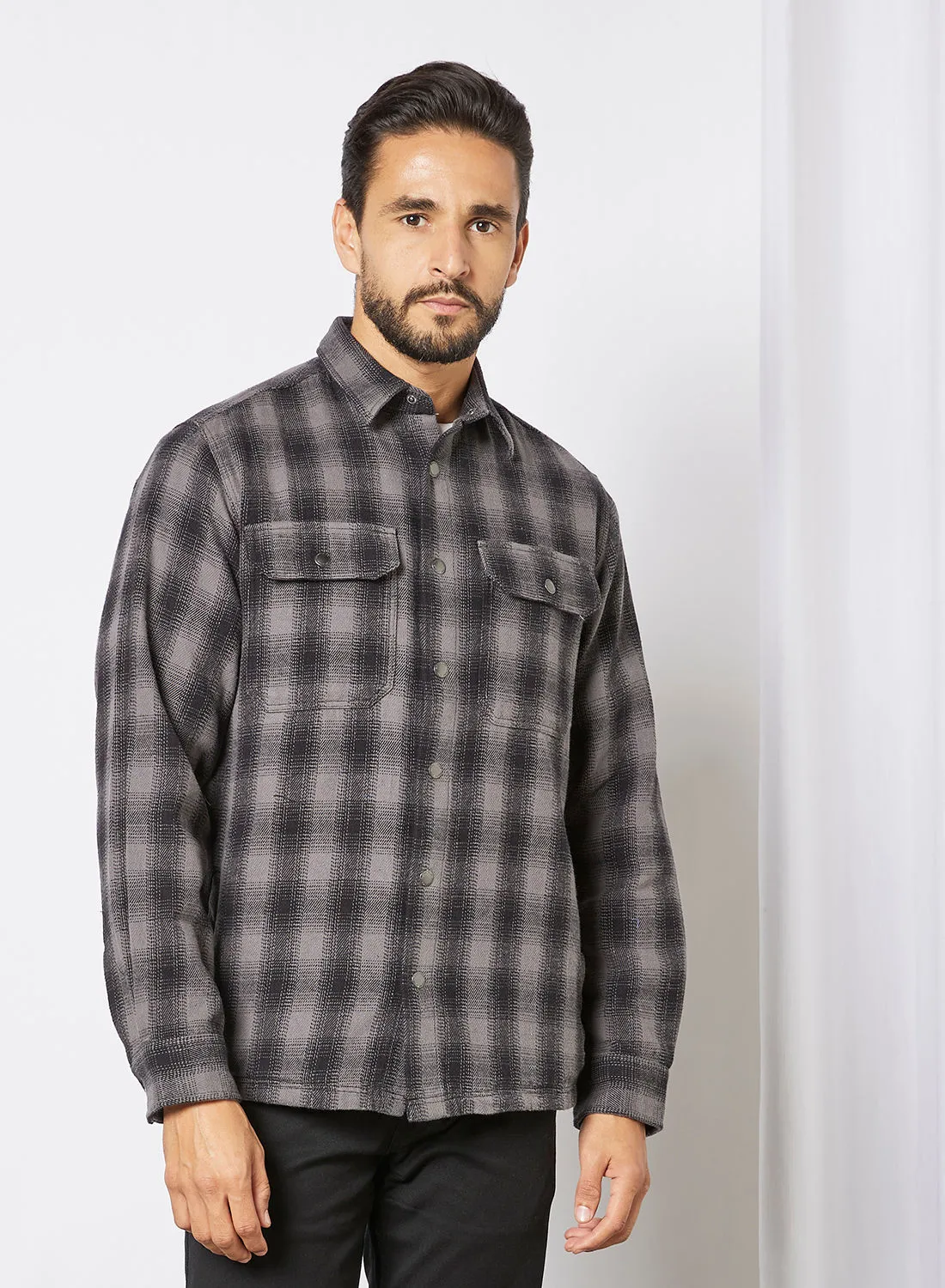 Selected Homme Checkered Overshirt Grey