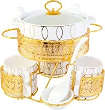 Shallow CX1526S-Y40 Gold Soup Set with Golden Metal Stand 17 Pieces