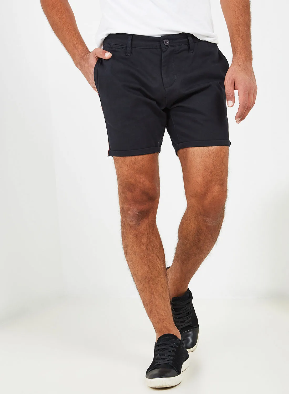 BRAVE SOUL Twill Shorts With Side Tape Navy