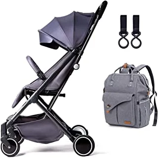 Teknum Travel Lite Shock Proof Stroller Sld|Single Hand Fold|Rotating Wheels|Air Travel Cabin|Cover Carry Bag|XXL Diaper Bag With Stroller Hooks & Nappy Changing Mat|0-3 Years|Stroller Grey