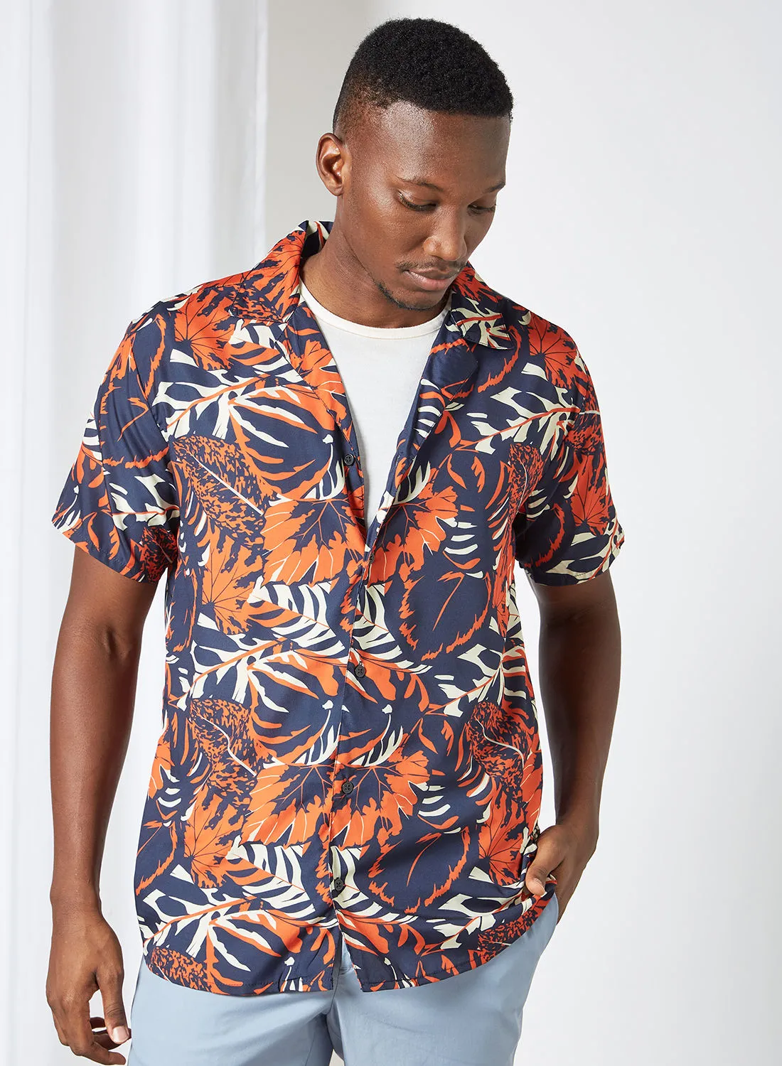STATE 8 Floral Print Shirt Navy