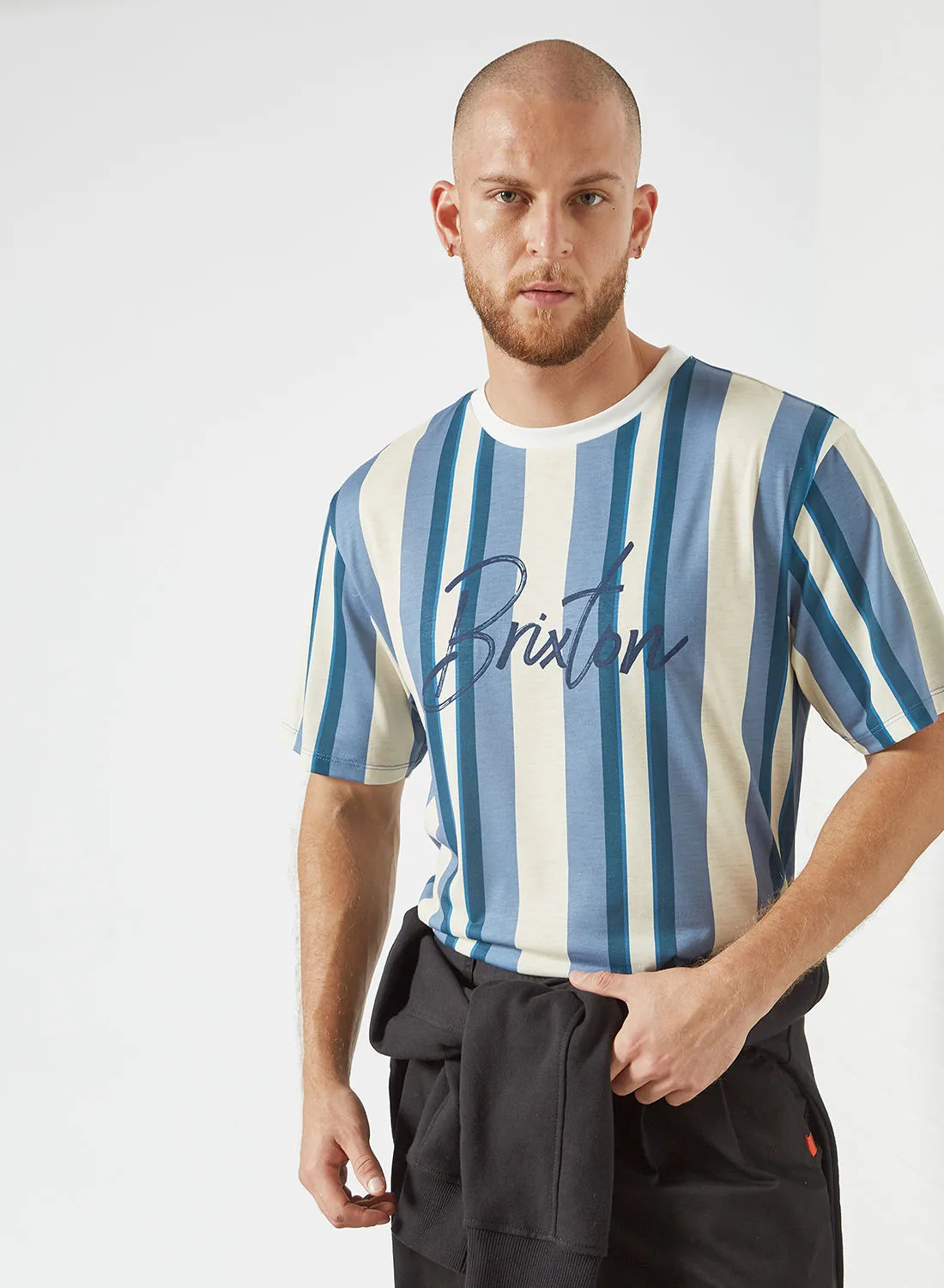 STATE 8 Text Print Striped T-Shirt Off-White