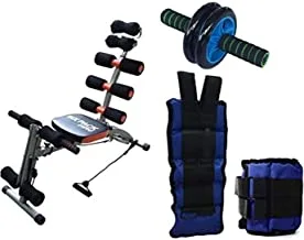 Fitness World Six Pack Care machine Total Care With aB wheel total body Exerciser for abdominal exercise With Sand weights ofr the arm and feet 5 kg