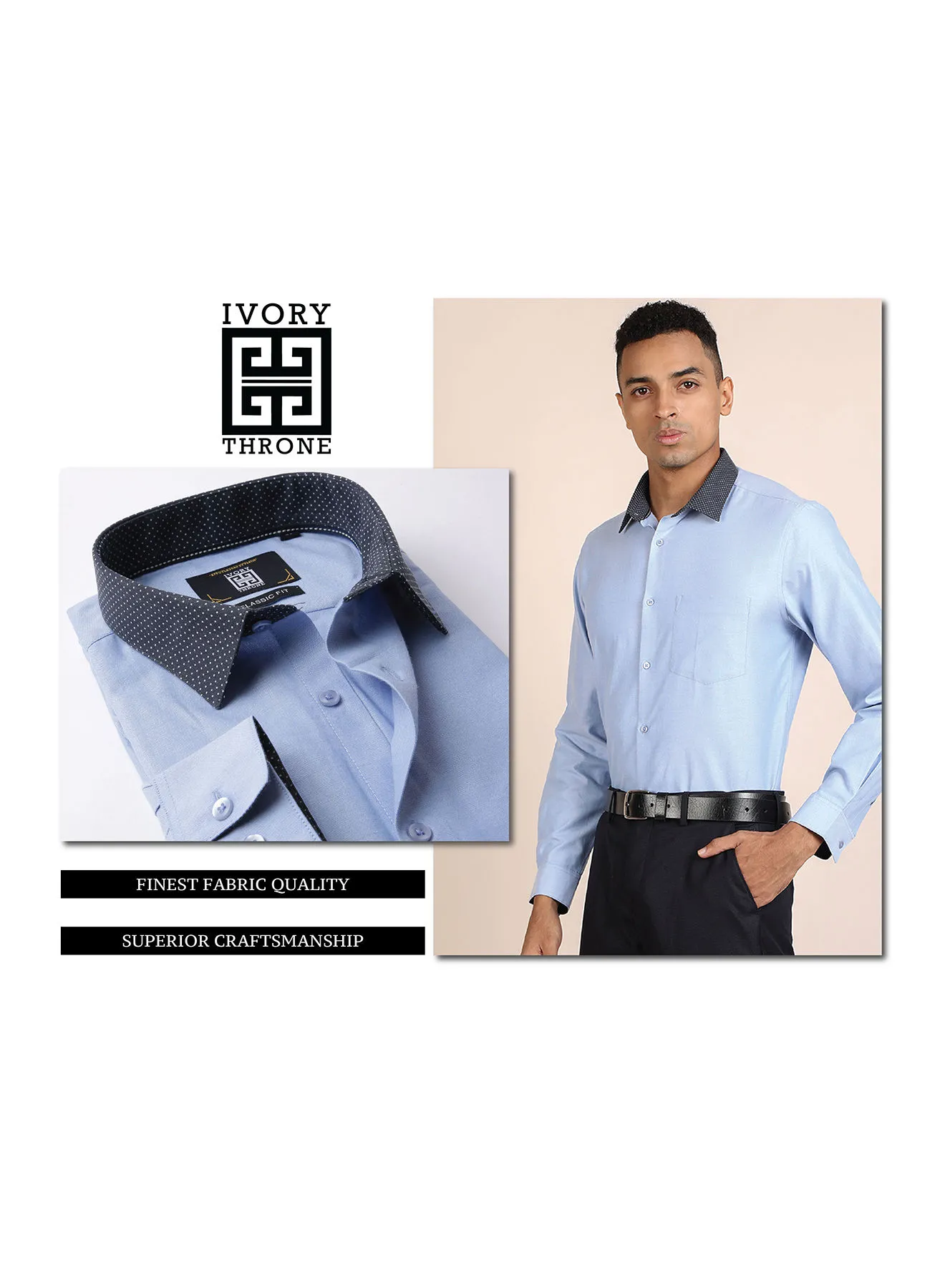 Ivory Throne Classic Point Collared Formal Shirt Blue