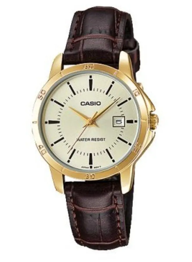 CASIO Women's Water Resistant Leather Analog Watch-LTP-V004GL-9AUDF - 35 mm - Brown