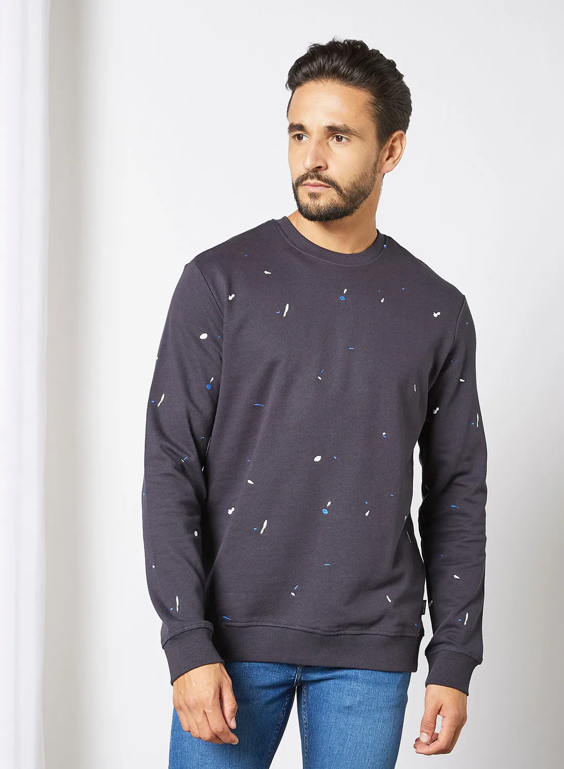 ONLY & SONS Splatter Print Sweatshirt كحلي