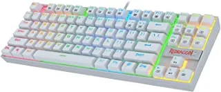 Redragon K552 Mechanical Gaming Keyboard 60 Percent Compact 87 Key Kumara Wired Anti-Dust Proof Red Switches for Windows PC Gamers (RGB Backlit White)