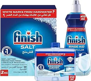 Finish Dishwashing Bundle (Finish Dishwasher Detergent Salt, 2Kg And Finish Dishwasher Machine Cleaner, 250Ml And Finish Dishwasher Rinse Aid Liquid - 400 Ml)