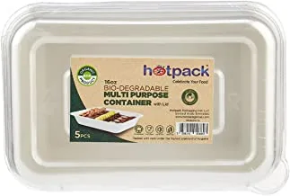 Hotpack 16 Oz Bio Degradable Multi Purpose Container With Lid 5 Pieces