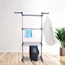 Eesyy Clothes Drying Rack, 3 Tier Rolling Dryer Clothes Hanger, Collapsible Garment Laundry Hanger Rack With Foldable Wings And Casters Indoor/Outdoor 72*64*170 Cm