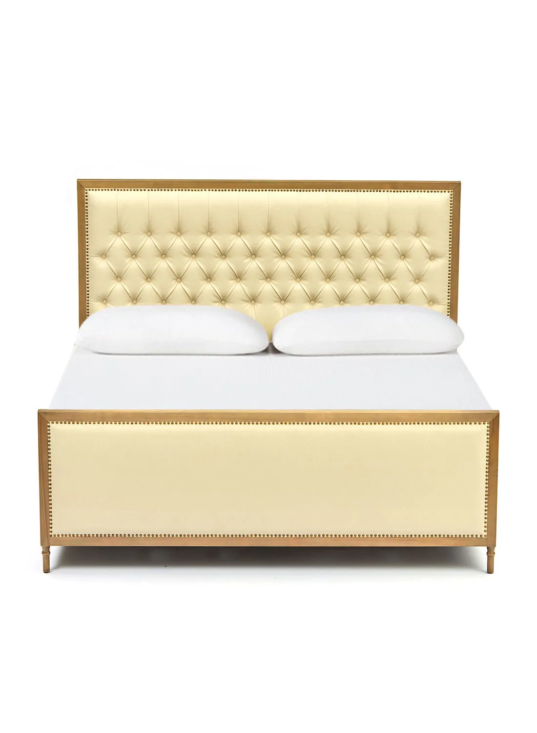 ebb & flow Bed Frame Luxurious - Queen Size Bed - Elegant Stud Collection - Off-White Color - Size 186 X 208 X 110 - Luxurious Home