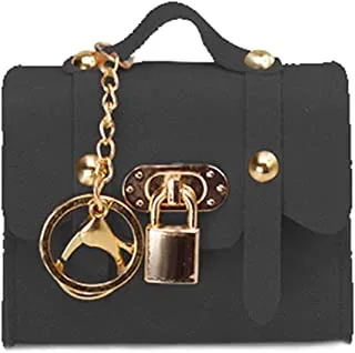 Rich and Famous S shoulder bag, for little girls, with a snap button in the form of a cute lock, with a hanging loop, a handbag for young children.Black (RF-042)