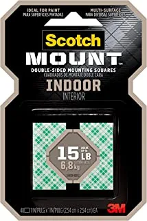 Scotch-Mount Indoor Double-Sided Mounting Squares 111H-SQ-48, white color, 1 in x 1 in (25.4mm x 25.4mm), 48 Squares/pack