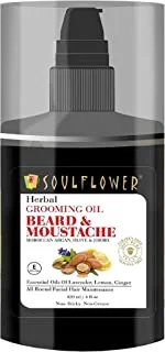 Soulflower Beard Moustache Oil For Men Facial Hair, Softens & Grooming Beard & Moustache With 100% Pure & Organic Essential Oils Lavender, Lemon, Ginger, Best Gift For Fathers' Day, 4 Fl Oz