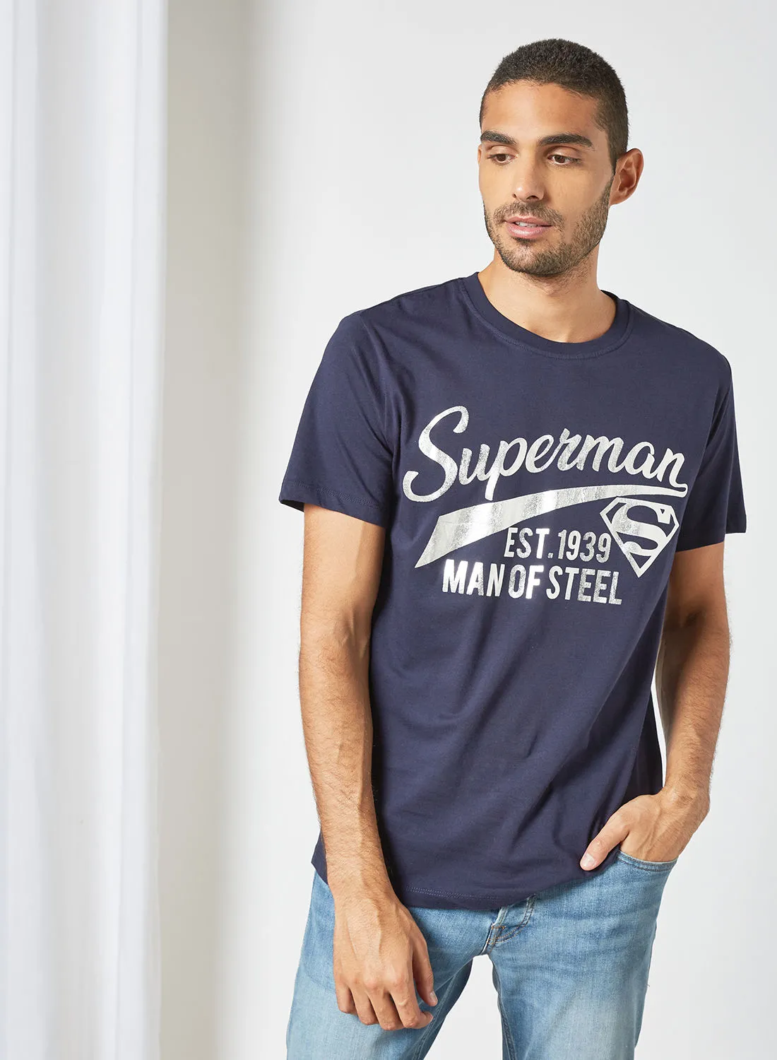STATE 8 Superman Slogan Print T-Shirt Navy