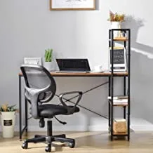 SHOWAY Computer Desk with 4-Tiers Shelves, Writing Desk Storage Shelves with Bookshelf for Home Office Workstatio, Industrial Style (Brown)