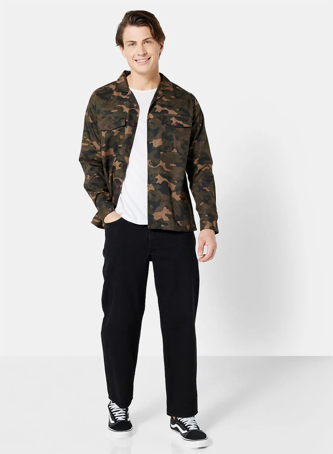 STATE 8 Camo Print Shacket Olive
