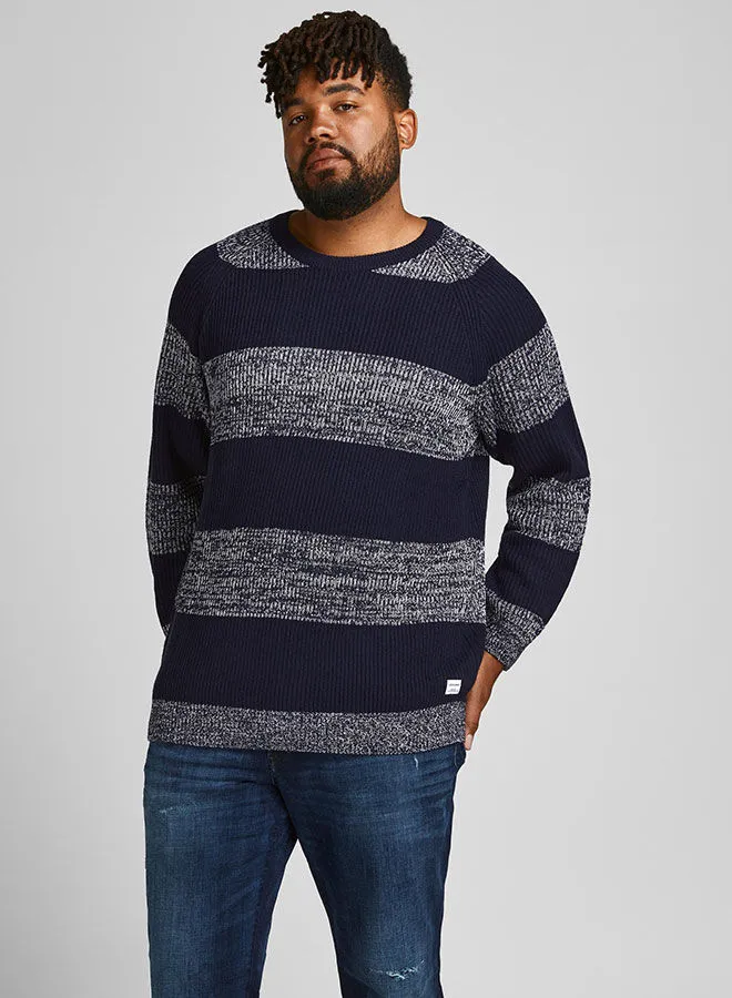 JACK & JONES Plus Size Striped Sweater Blue