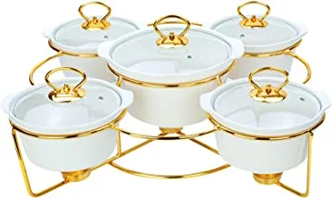 Shallow 5pcs Round Casseroles with Candle Stand and Handle 51.5x34x34.5 CX5P-WH