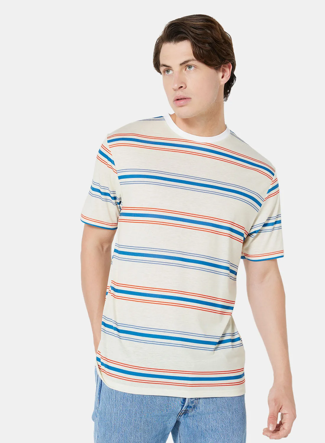 STATE 8 Stripe Print T-Shirt Off-White