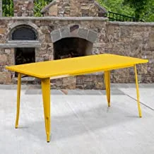 أثاث فلاش تجاري درجة 31.5 بوصة × 63 بوصة طاولة معدنية صفراء مستطيلة داخلية وخارجية