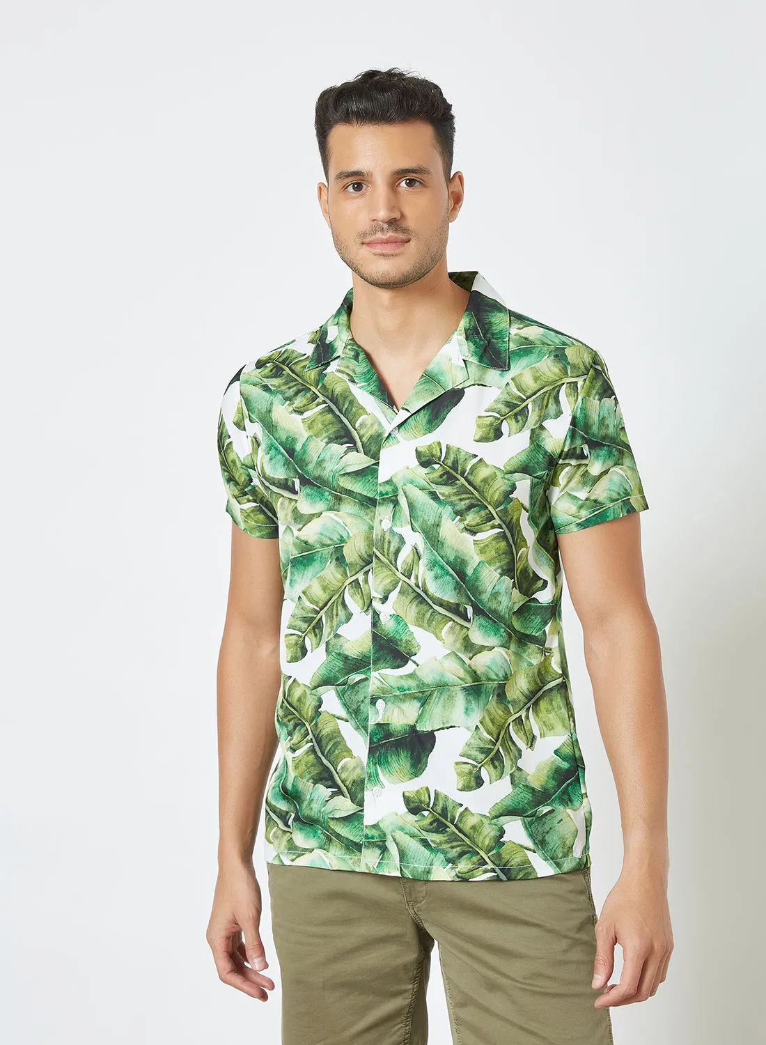 STATE 8 Tropical Print قميص أخضر