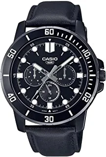 Casio Watch Men'sAnalog Multi Hands Black Dial Leather Band MTP-VD300BL-1EUDF.